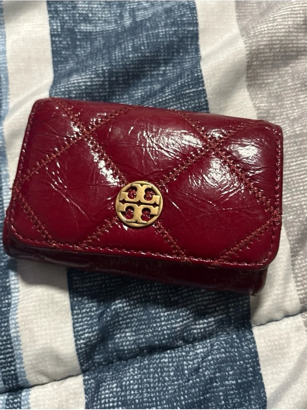 Tory Burch Quilted Small Card Wallet in Deep Burgundy